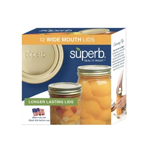Superb 12-Pack Wide Mouth One-Piece Replacement Mason Jar Lids for Canning and Preserving, Fits All Brands Wide Mouth Mason Jars Superb 12-Pack Wide Mouth One-Piece Replacement Mason Jar Lids for Canning and Preserving, Fits All Brands Wide Mouth Mason Jars