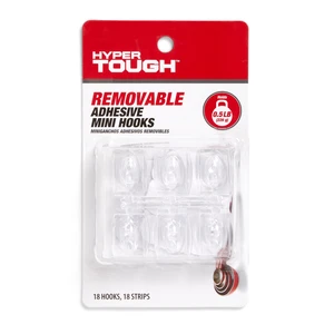 Hyper Tough Mini Removable Self-Adhesive Plastic Hooks, Clear, 18 Pieces, 0.5lb Capacity Hyper Tough Mini Removable Self-Adhesive Plastic Hooks, Clear, 18 Pieces, 0.5lb Capacity