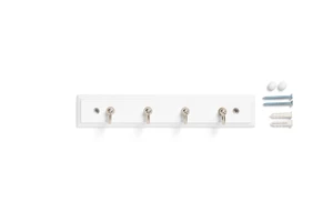 Mainstays White 8.75-Inch Key Rail with 4 Satin Nickel Hooks for Keys, Mail, Leashes, 2 lbs Capacity, 1 Pack Mainstays White 8.75-Inch Key Rail with 4 Satin Nickel Hooks for Keys, Mail, Leashes, 2 lbs Capacity, 1 Pack