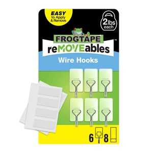 FrogTape reMOVEables Medium Clear Wire Hooks, 6 Hooks + 8 Adhesive Strips FrogTape reMOVEables Medium Clear Wire Hooks, 6 Hooks + 8 Adhesive Strips