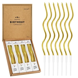PHD CAKE 24-Count Gold Spiral Long Thin Metallic Birthday Candles, Birthday Parties, Wedding Decorations PHD CAKE 24-Count Gold Spiral Long Thin Metallic Birthday Candles, Birthday Parties, Wedding Decorations