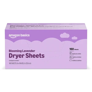 Amazon Basics Dryer Sheets Laundry Fabric Softener, Blooming Lavender, Reduces Static Cling and Fights Wrinkles, 160 Count Amazon Basics Dryer Sheets Laundry Fabric Softener, Blooming Lavender, Reduces Static Cling and Fights Wrinkles, 160 Count