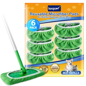 KEEPOW 6 Pack Reusable Mop Pads Refills Compatible with Swiffer Sweeper Mop, Microfiber Dry Sweeping & Wet Mopping Cloths for Hardwood Floor Cleaning (Mop Not Included) KEEPOW 6 Pack Reusable Mop Pads Refills Compatible with Swiffer Sweeper Mop, Microfiber Dry Sweeping & Wet Mopping Cloths for Hardwood Floor Cleaning (Mop Not Included)
