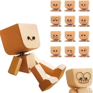 Shaking Wooden Man Figurine with 12 Magnetic Expressions, Dancing Feet Doll for Car Dashboard Decor, Wood Desktop Ornament Shaking Wooden Man Figurine with 12 Magnetic Expressions, Dancing Feet Doll for Car Dashboard Decor, Wood Desktop Ornament