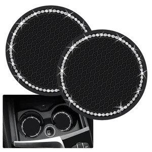 2PCS 2.75Inch Bling Car Cup Coaster Insert Silicone Anti-Slip Crystal Rhinestone Drink Mat Universal Vehicle Interior Accessories for Women and Girls (Black) 2PCS 2.75Inch Bling Car Cup Coaster Insert Silicone Anti-Slip Crystal Rhinestone Drink Mat Universal Vehicle Interior Accessories for Women and Girls (Black)