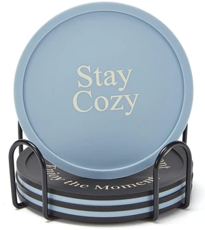 HiramWare Silicone Coasters Set of 6 with Holder, Non-Slip Non-Stick Dishwasher Safe, for Hot and Cold Drinks, 3 Morandi Blue + 3 Black HiramWare Silicone Coasters Set of 6 with Holder, Non-Slip Non-Stick Dishwasher Safe, for Hot and Cold Drinks, 3 Morandi Blue + 3 Black