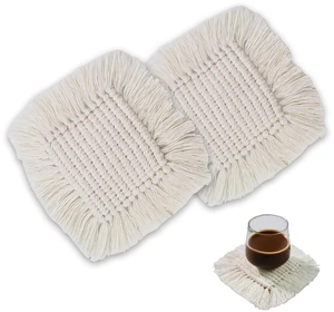 Boho Macrame Coasters Set of 2, 6.3in Round Handmade Woven Absorbent Drink Coasters, Boho Home Decor, Office Desk, Kitchen, Dining Room, Bar (S-Beige) Boho Macrame Coasters Set of 2, 6.3in Round Handmade Woven Absorbent Drink Coasters, Boho Home Decor, Office Desk, Kitchen, Dining Room, Bar (S-Beige)