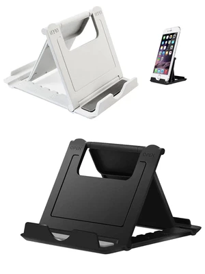 Universal Foldable Cell Phone Stand Holder (2 Pack) - Adjustable Desktop Kickstand Compatible with iPhone iPad Kindle Android Devices, Black & White Universal Foldable Cell Phone Stand Holder (2 Pack) - Adjustable Desktop Kickstand Compatible with iPhone iPad Kindle Android Devices, Black & White