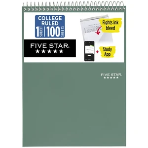 Five Star 820058C-ECM Top Spiral Notebook, 1 Subject, College Ruled, 8-1/2"x11", 100 Sheets, Seaglass Green, Study App, Water Resistant Cover, Fights Ink Bleed Five Star 820058C-ECM Top Spiral Notebook, 1 Subject, College Ruled, 8-1/2"x11", 100 Sheets, Seaglass Green, Study App, Water Resistant Cover, Fights Ink Bleed