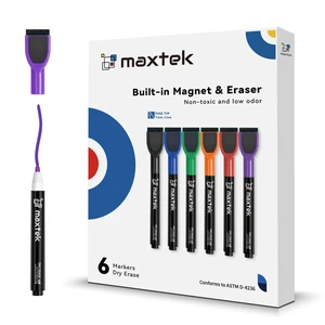 Maxtek Dry Erase Markers, 6 Count, Colorful Magnetic Fine Tip Low Odor with Eraser, for Calendar Boards Maxtek Dry Erase Markers, 6 Count, Colorful Magnetic Fine Tip Low Odor with Eraser, for Calendar Boards