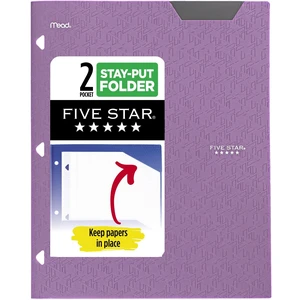 Five Star 333420I-ECM 2-Pocket Plastic Folder with Stay-Put Tabs, Fits 3-Ring Binder, Holds 8.5" x 11" Paper, Amethyst Purple Five Star 333420I-ECM 2-Pocket Plastic Folder with Stay-Put Tabs, Fits 3-Ring Binder, Holds 8.5" x 11" Paper, Amethyst Purple
