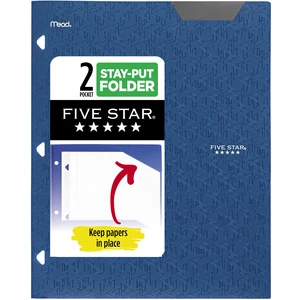 Five Star 2-Pocket Plastic Folder with Stay-Put Tabs, Fits 3-Ring Binder, Holds 8.5" x 11" Paper, Pacific Blue (333420C-ECM) Five Star 2-Pocket Plastic Folder with Stay-Put Tabs, Fits 3-Ring Binder, Holds 8.5" x 11" Paper, Pacific Blue (333420C-ECM)