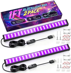 Black Light Bar 1ft, 385-400nm, 6ft USB Cord, 2 Pack, for Uranium Glass Black Light Bar 1ft, 385-400nm, 6ft USB Cord, 2 Pack, for Uranium Glass