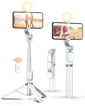 Selfie Stick Tripod with Wireless Remote and LED Fill Light, 46-Inch Cellphone Tripod for iPhone 16/15/14/13/12/11/XS/XR/X/8/7 and Android Smartphones (Upgrade) Selfie Stick Tripod with Wireless Remote and LED Fill Light, 46-Inch Cellphone Tripod for iPhone 16/15/14/13/12/11/XS/XR/X/8/7 and Android Smartphones (Upgrade)