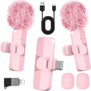 Wireless Lavalier Microphone Pink Mini Clip-On with Noise Cancellation, 65ft Range, 8H Battery, USB-C/Lightning for iPhone and Android, TikTok, YouTube, Podcast, Live Str Wireless Lavalier Microphone Pink Mini Clip-On with Noise Cancellation, 65ft Range, 8H Battery, USB-C/Lightning for iPhone and Android, TikTok, YouTube, Podcast, Live Str
