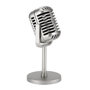 Facmogu Retro Microphone Prop with Stand, Silver Fake Mic Decor for Party Facmogu Retro Microphone Prop with Stand, Silver Fake Mic Decor for Party