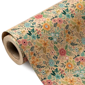 WRAPAHOLIC Kraft Floral Wrapping Paper Mini Roll - 17in x 9.8ft - Spring Summer Garden Flower Design for Wedding, Bridal Shower, Birthday WRAPAHOLIC Kraft Floral Wrapping Paper Mini Roll - 17in x 9.8ft - Spring Summer Garden Flower Design for Wedding, Bridal Shower, Birthday
