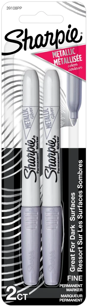 Sharpie Metallic Permanent Markers, Fine Point, Silver, 2 Count, for Black Paper or Dark Surfaces, Arts & Crafts, Posters Sharpie Metallic Permanent Markers, Fine Point, Silver, 2 Count, for Black Paper or Dark Surfaces, Arts & Crafts, Posters
