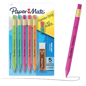 Paper Mate Handwriting Triangular Mechanical Pencils, 1.3mm, 5 Count, with Lead & Eraser Refills, Fun Barrel Colors Paper Mate Handwriting Triangular Mechanical Pencils, 1.3mm, 5 Count, with Lead & Eraser Refills, Fun Barrel Colors