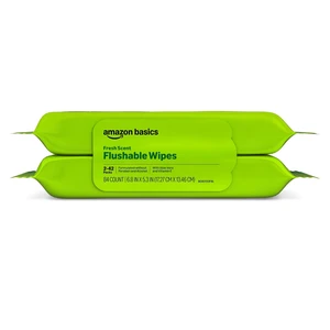 Amazon Basics Flushable Wipes, Fresh Scent, with Aloe Vera and Vitamin E, Hypoallergenic, 42 Count (Pack of 2) Amazon Basics Flushable Wipes, Fresh Scent, with Aloe Vera and Vitamin E, Hypoallergenic, 42 Count (Pack of 2)