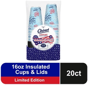 Chinet Comfort Premium Disposable Paper Hot Cups with Lids, 16 oz, 20 Count, Patriotic Chinet Comfort Premium Disposable Paper Hot Cups with Lids, 16 oz, 20 Count, Patriotic
