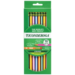 Ticonderoga X13910 Striped Wood-Cased Pencils, 2HB Soft, Pre-Sharpened, 10 Count, Assorted Colors Ticonderoga X13910 Striped Wood-Cased Pencils, 2HB Soft, Pre-Sharpened, 10 Count, Assorted Colors