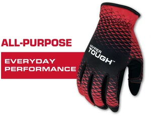 Hyper Tough All Purpose Performance Work Gloves, Synthetic Leather, Black and Red, Medium, Adult Unisex Hyper Tough All Purpose Performance Work Gloves, Synthetic Leather, Black and Red, Medium, Adult Unisex