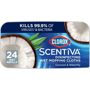 Clorox Scentiva Disinfecting Wet Mop Pads, Coconut & Waterlily, 24 Count Clorox Scentiva Disinfecting Wet Mop Pads, Coconut & Waterlily, 24 Count