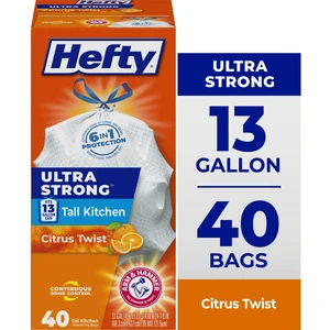 Hefty Ultra Strong 13 Gallon Tall Kitchen Trash Bags, White, Citrus Twist Scent, 40 Count Hefty Ultra Strong 13 Gallon Tall Kitchen Trash Bags, White, Citrus Twist Scent, 40 Count