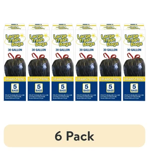 Basic Large Trash Bags 30 Gallon 6 Pack 5 Bags Drawstring Basic Large Trash Bags 30 Gallon 6 Pack 5 Bags Drawstring