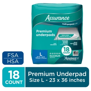 Assurance Unisex Premium Underpad, L, Maximum Absorbency, 18 Count Assurance Unisex Premium Underpad, L, Maximum Absorbency, 18 Count
