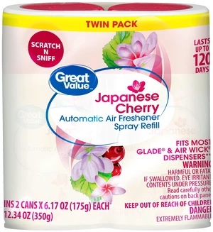 Great Value Automatic Air Freshener Spray Refill, Cherry Blossom, 6.17oz, Pack of 2 Great Value Automatic Air Freshener Spray Refill, Cherry Blossom, 6.17oz, Pack of 2
