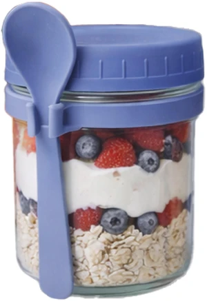 Oasis Home Overnight Oat Jars 2-Pack Elemental Blue with Lids and Spoons Oasis Home Overnight Oat Jars 2-Pack Elemental Blue with Lids and Spoons
