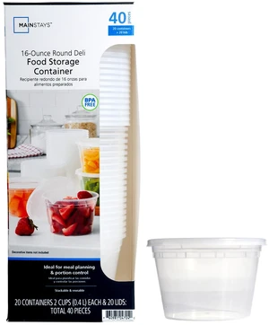 Mainstays Plastic Deli Containers 16 oz 40 Pieces for Meal Prep and Batch Cooking Mainstays Plastic Deli Containers 16 oz 40 Pieces for Meal Prep and Batch Cooking
