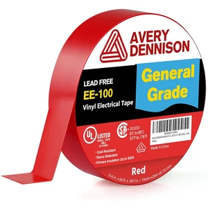 Avery Dennison EE-100 UL/CSA Listed PVC Electrical Tape, 3/4in x 66ft, Red, 1 Roll Avery Dennison EE-100 UL/CSA Listed PVC Electrical Tape, 3/4in x 66ft, Red, 1 Roll