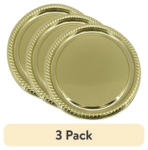 3-Pack 16-In Plastic Round Gold Serving Platter, Party Tableware 3-Pack 16-In Plastic Round Gold Serving Platter, Party Tableware