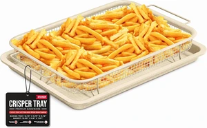 Bakken Swiss Crisper Tray 2-Piece Set White Marble Non-Stick Basket Design for Regular Ovens Perfectly Crispy Chips Bacon and More Bakken Swiss Crisper Tray 2-Piece Set White Marble Non-Stick Basket Design for Regular Ovens Perfectly Crispy Chips Bacon and More