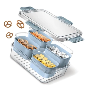 Cook With Color 4-Compartment Mini Snackle Box with Lids, Divided Serving Tray, Charcuterie and Snack Container, Dishwasher Safe, Blue Cook With Color 4-Compartment Mini Snackle Box with Lids, Divided Serving Tray, Charcuterie and Snack Container, Dishwasher Safe, Blue