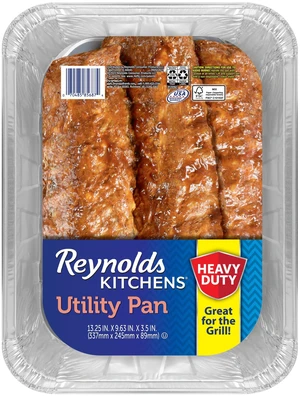 Reynolds Kitchens Heavy Duty Extra Deep Disposable Utility Pan for Grilling, 13.25x9.63x3.5in, 1 Count Reynolds Kitchens Heavy Duty Extra Deep Disposable Utility Pan for Grilling, 13.25x9.63x3.5in, 1 Count