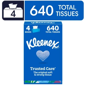 Kleenex Trusted Care 2-Ply Flat Box Facial Tissues, 4-Pack (640 Tissues) Kleenex Trusted Care 2-Ply Flat Box Facial Tissues, 4-Pack (640 Tissues)