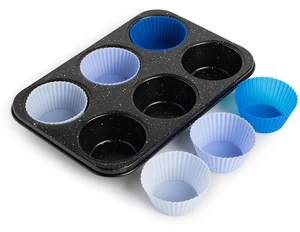 6-Cup Jumbo Muffin Pan by Thyme&Table with 6 Silicone Liners, Black 6-Cup Jumbo Muffin Pan by Thyme&Table with 6 Silicone Liners, Black