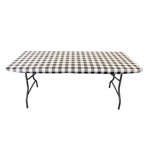 Waverly Inspirations 6 ft Table Elastic-Fitted Vinyl Tablecover with Flannel Backing, 72 x 30 in, Gingham Black, 1 Pack Waverly Inspirations 6 ft Table Elastic-Fitted Vinyl Tablecover with Flannel Backing, 72 x 30 in, Gingham Black, 1 Pack