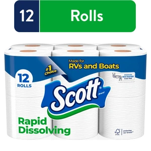 Scott Rapid-Dissolving Toilet Paper for RVs and Boats, 12 Double Rolls Scott Rapid-Dissolving Toilet Paper for RVs and Boats, 12 Double Rolls
