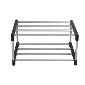 Mainstays 2-Tier Black and Silver Shoe Rack, Iron Poles & Plastic Connectors, Holds 4 Pairs Mainstays 2-Tier Black and Silver Shoe Rack, Iron Poles & Plastic Connectors, Holds 4 Pairs