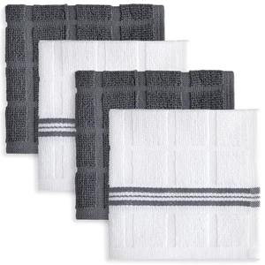 Mainstays 4-Pack Cotton Dishcloths, 12" x 12", Gray & White Stripe Mainstays 4-Pack Cotton Dishcloths, 12" x 12", Gray & White Stripe