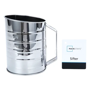 Mainstays 3 Cup Hand Crank Flour Sifter, Stainless Steel with Beechwood Handle, Silver Mainstays 3 Cup Hand Crank Flour Sifter, Stainless Steel with Beechwood Handle, Silver