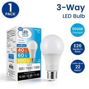 Great Value A19 3-Way LED Light Bulb, Daylight 40/60/100W Equivalent, E26 Medium Base, 1 Count Great Value A19 3-Way LED Light Bulb, Daylight 40/60/100W Equivalent, E26 Medium Base, 1 Count