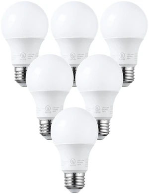 6 Pack A19 LED Light Bulbs, 60W Equivalent, Dimmable, 3000K Warm White, E26 Standard Base, UL Listed, Flicker Free 6 Pack A19 LED Light Bulbs, 60W Equivalent, Dimmable, 3000K Warm White, E26 Standard Base, UL Listed, Flicker Free
