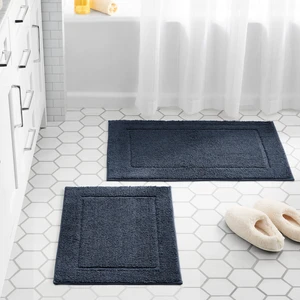 Mainstays Soft Touch 2-Piece Bath Rug Set, Navy Polyester Tufted, 20" x 30" & 17" x 24" Mainstays Soft Touch 2-Piece Bath Rug Set, Navy Polyester Tufted, 20" x 30" & 17" x 24"