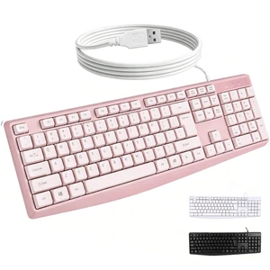 USB Wired Silent Keyboard for School Office Home PC, Pink USB Wired Silent Keyboard for School Office Home PC, Pink